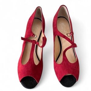 Marc Fisher Red and Black Peep-Toe Heels